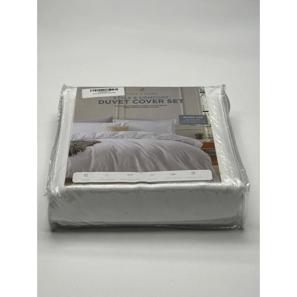Earth Harbor Style Comfort Duvet Cover Set Queen White Microfiber
